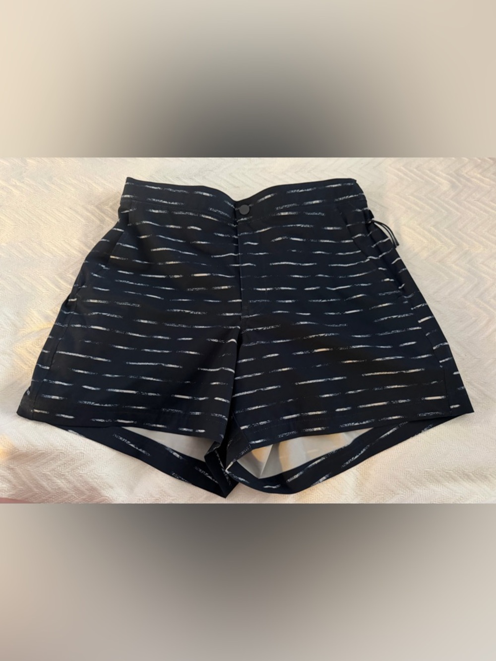 VRST Men's Navy Blue Athletic Shorts with White Dash Print